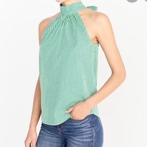 J. Crew Green Gingham Tie Neck Tank